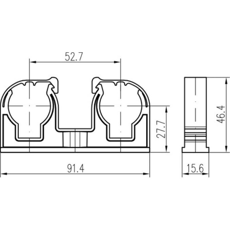 Příchytka D 2 x 28 s klipem a maticí M6 bílá