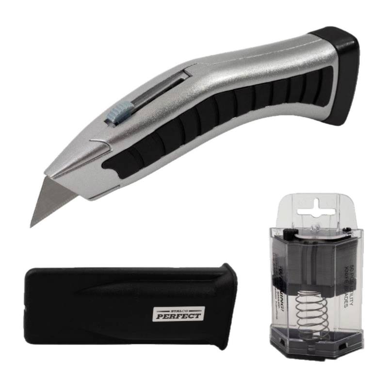 Nůž s trapézovou čepelí + pouzdro + 50 ks čepelí