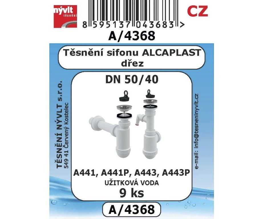 Sada těsnění Nývlt různé druhy - A/4368 pro dřezové sifony Alcaplast