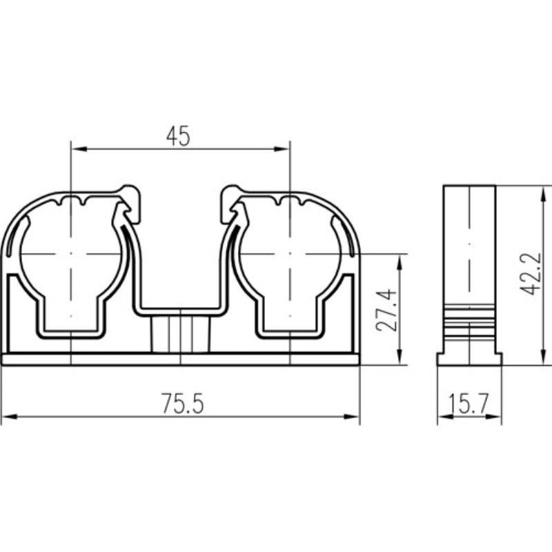 Příchytka D 2 x 22 s klipem a maticí M6 bílá